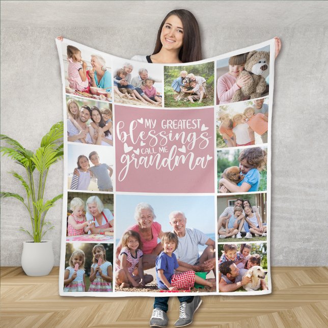 13 Fotokollage Grandma Underbarare Blessings Fleecefilt (Skapare uppladdad)