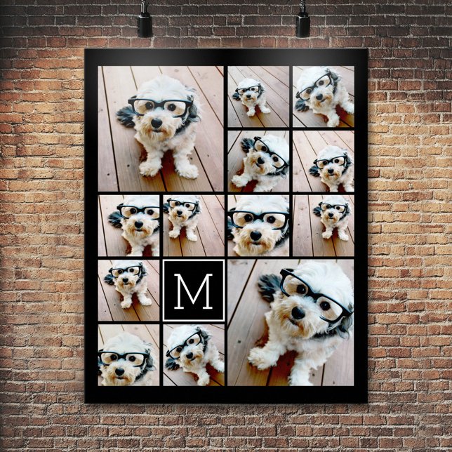 13 Fotokollage Monogram svart - Kan redigera Färg Poster (Personalized Poster - Add your photos and text)