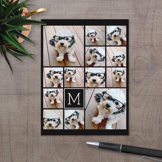 13 Fotokollage Monogram svart - Kan redigera Färg Vykort (13 Photo Personalized Photo collage Postcard)