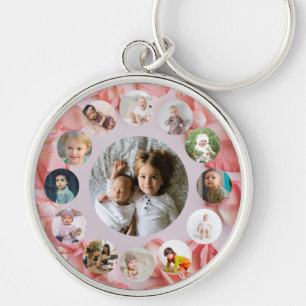 13 Fotokollage rosy Personlig Namn Rund Silverfärgad Nyckelring