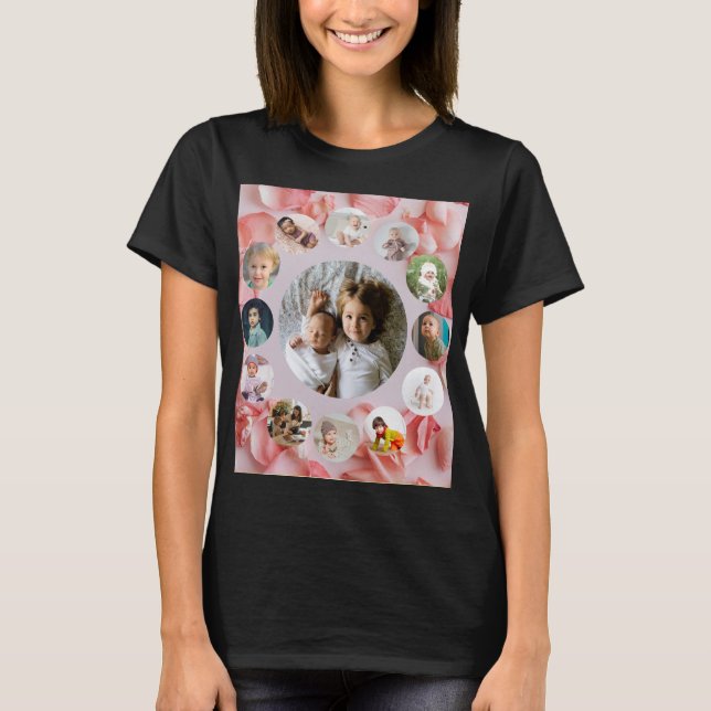 13 Fotokollage rosy Personlig Namn T Shirt (Framsida)