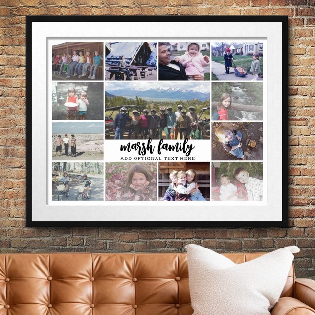 13 Fotokollage Valfri text - Familj - vit Poster (Custom Photo Collage Poster)