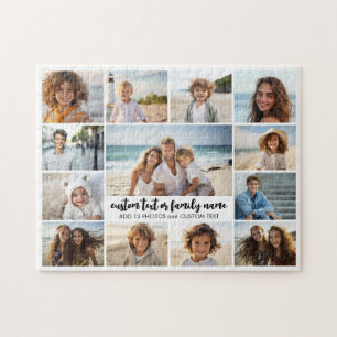 13 Fotoskollage med familjtext i mitten Pussel