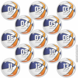 13 klistermärkeuppsättning för basket blå orange t klistermärken