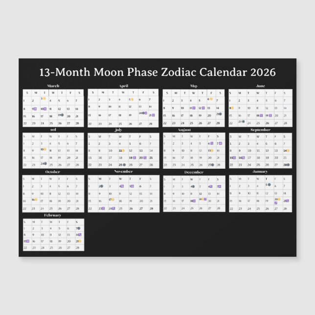 13-Month Moon Phase Zodiac 2026 Calendar (Framsida)