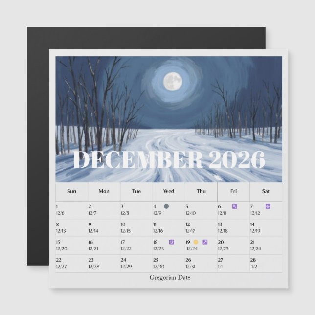 13-Month Moon Phase Zodiac december Calendar (Fram/baksida)