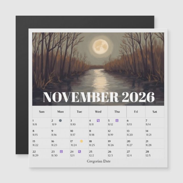 13-Month Moon Phase Zodiac november Calendar (Fram/baksida)