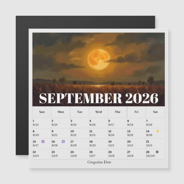 13-Month Moon Phase Zodiac September Calendar (Fram/baksida)