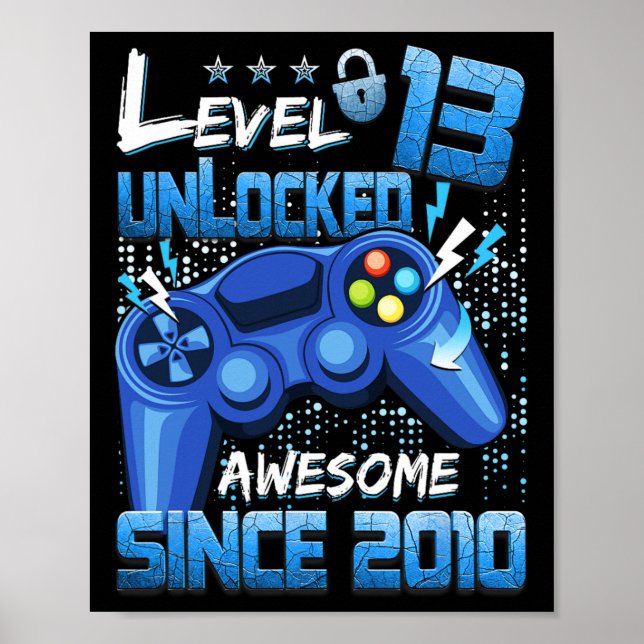 13 Olåst Fantastisk 2010 Boy Video Game 13th Birth Poster (Framsidan)