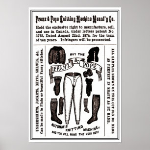 13-tums x 19-tums antika stickande maskin och poster
