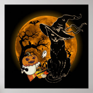 13 Vintage Halloween Skräcklig Svart Katt Häxa Kos Poster