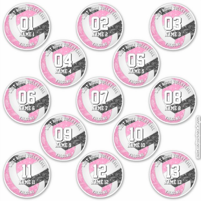 13 volleyball-spelare boho paisleys rosa black klistermärken (Framsida)