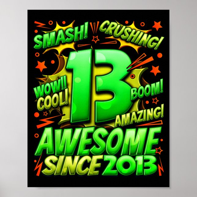13 Year Old For Boys 13th Birthday Boy 13 Year Old Poster (Framsidan)