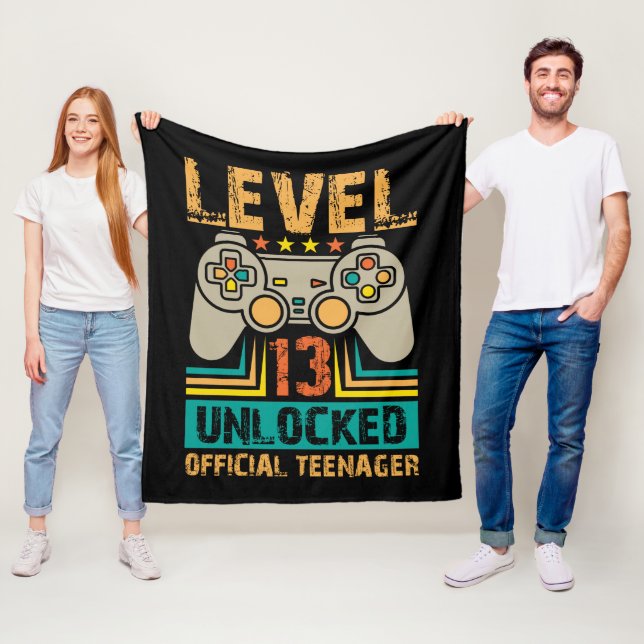 13th Birthday Gift Boys Level 13 Unlocked Official Fleecefilt (På plats)