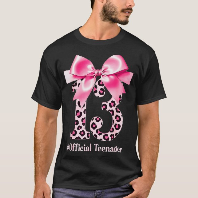 13th Birthday Girl Nk Coquette Bow Leopard 13 Year T Shirt (Framsida)