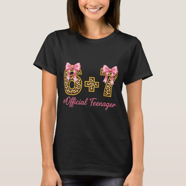 13th Birthday Girl Nk Coquette Bow Leopard 6+7 Yea T Shirt (Framsida)