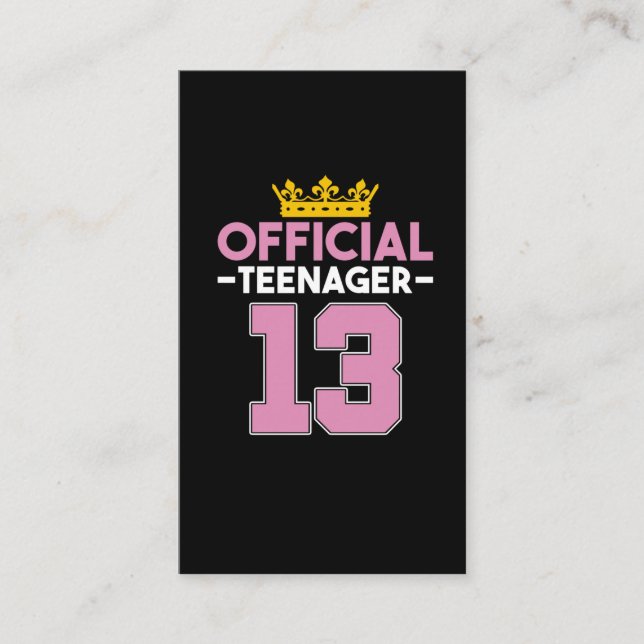 13th Birthday Girl Princess Officiell Teenager Visitkort (Framsida)
