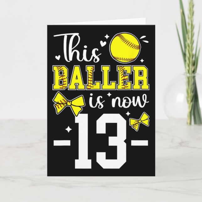 13th Birthday Party Softll Girl Thirteen Year Old  Kort (Framsida)