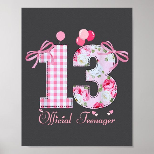 13th Birthday Teenager Coquette Bow 13 Year Old  Poster (Framsidan)