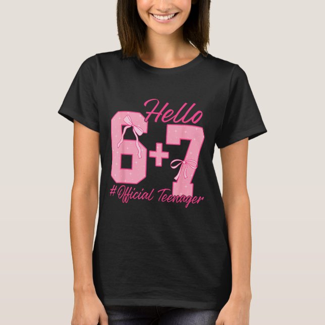 13th Birthday Teenager Six Seven Coquette Bow 6 7  T Shirt (Framsida)
