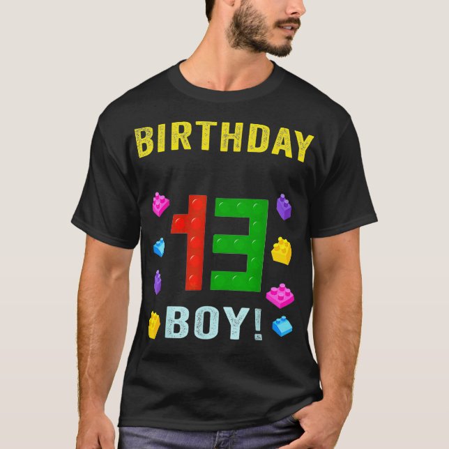 13th Birthday Thirteen 13 Years Old Block Building T Shirt (Framsida)