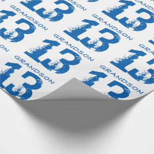 13th Födelsedag för en sonson, blåtttext på wh Presentpapper