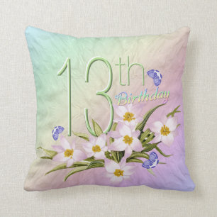 13th Födelsedagregnbågar och vildblommar Kudde