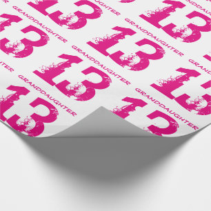 13th Födelsedagsondotter, rosa text på white. Presentpapper