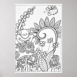 13x19-färgning poster träd groda