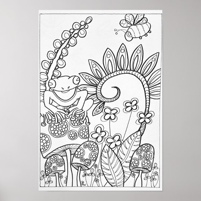 13x19-färgning poster träd groda (Framsidan)