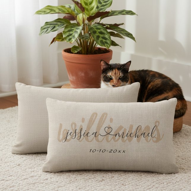 13x21 Lumbalfyllning med Rustic Personlig Bröllop Lumbarkudde (Awesome gift for newlyweds - personalized stylish throw pillow with their names and wedding date.)