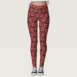 140216 Spiraler - Tropisk Rosa på Svart Leggings