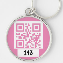 143 hemligt QR-kodmeddelande, avkoda det, säg det. Rund Silverfärgad Nyckelring