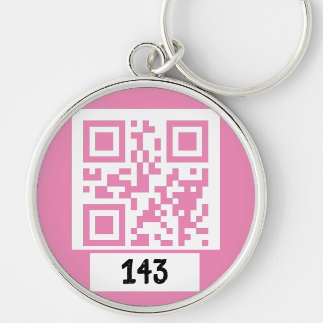 143 hemligt QR-kodmeddelande, avkoda det, säg det. Rund Silverfärgad Nyckelring (Framsidan)