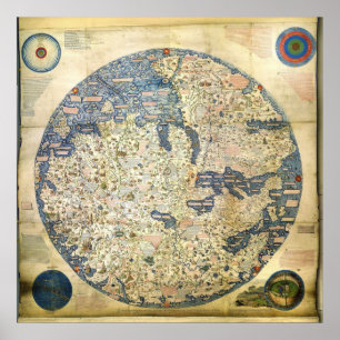 1450 World Map by Venetian Munk Fra Mauro Poster