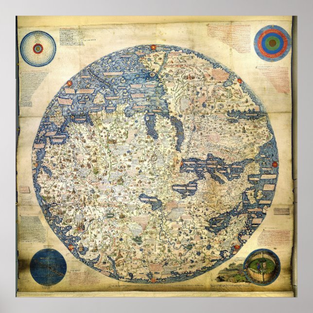 1450 World Map by Venetian Munk Fra Mauro Poster (Framsidan)