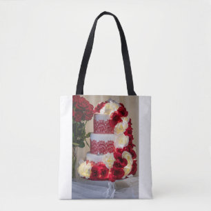 1458-Bröllop Cake, Bouquet, Ringar och Veil Tygkasse
