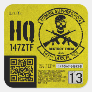 147:e Zombie Task Force-huvudkontor, enhet-ID Fyrkantigt Klistermärke