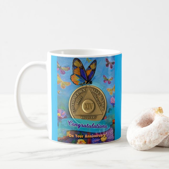 14 år AA-Grattis Butterflies Kaffemugg (Med munk)