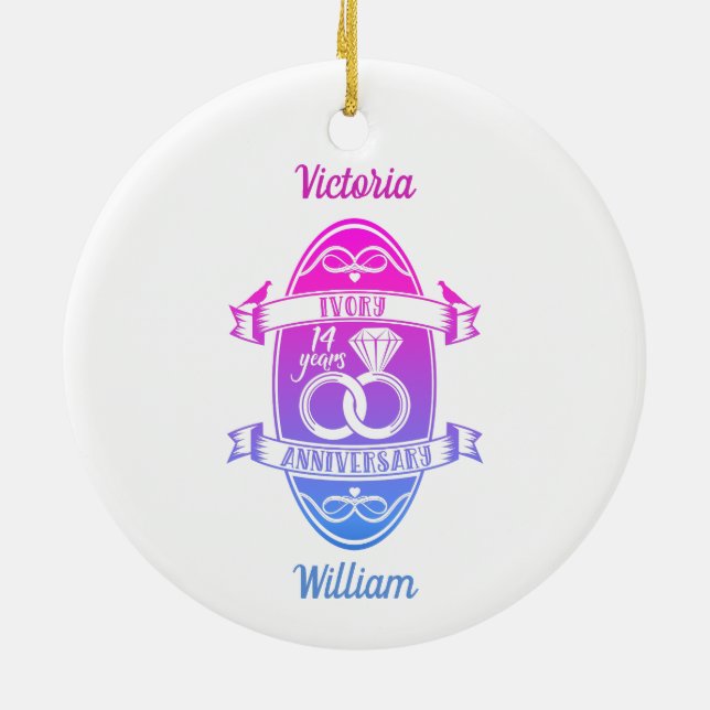 14 Årets traditionella elfenben 14:e bröllop-årsda Julgransprydnad Keramik (Baksidan)