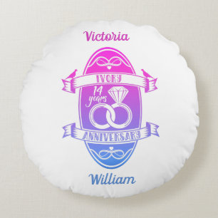 14 Årets traditionella elfenben 14:e bröllop-årsda Rund Kudde