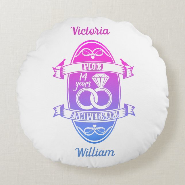 14 Årets traditionella elfenben 14:e bröllop-årsda Rund Kudde (Framsidan)