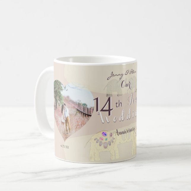 14-års bröllopsdag Elfenbensvitt  Kaffe Koppar (Framsida vänster)