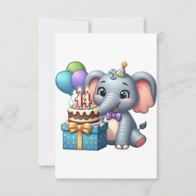 14-års födelsedag Elefant OSA Kort (Framsida)