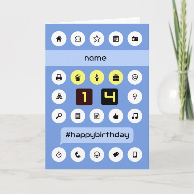 14-årsdag, lägg till personlig för namn-datoranvän kort (Framsida)