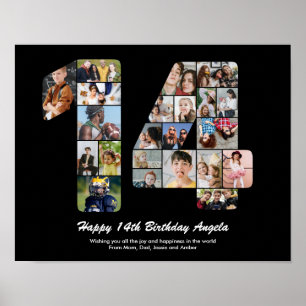 14-årsfirande Nummer 14 Anpassad fotokollage Poster