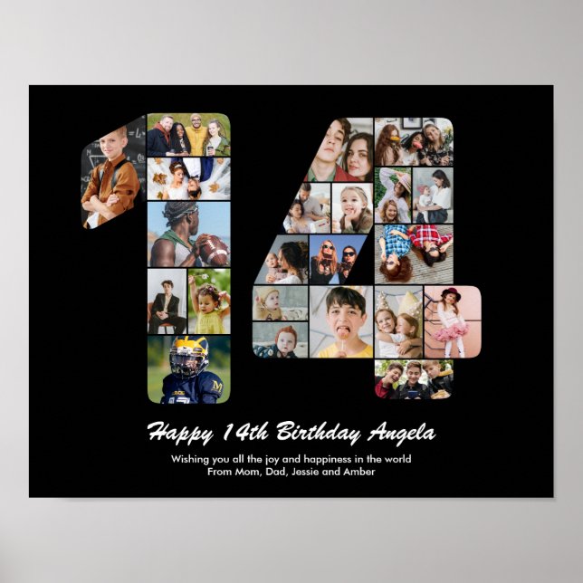 14-årsfirande Nummer 14 Anpassad fotokollage Poster (Framsidan)