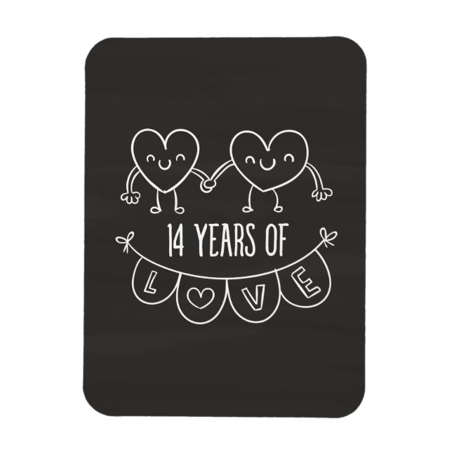 14-årsjubiléet Gift Chalk Hearts Magnet (Vertikal)