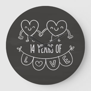 14-årsjubiléet Gift Chalk Hearts Stor Klocka