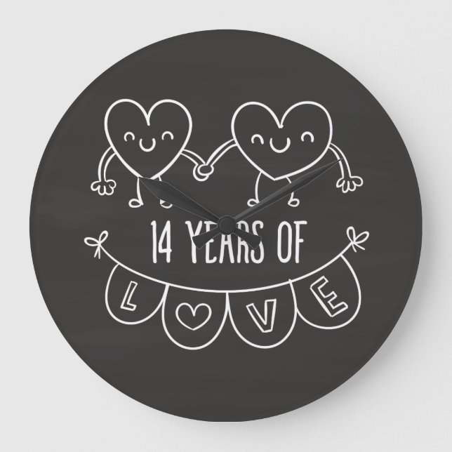 14-årsjubiléet Gift Chalk Hearts Stor Klocka (Framsida)